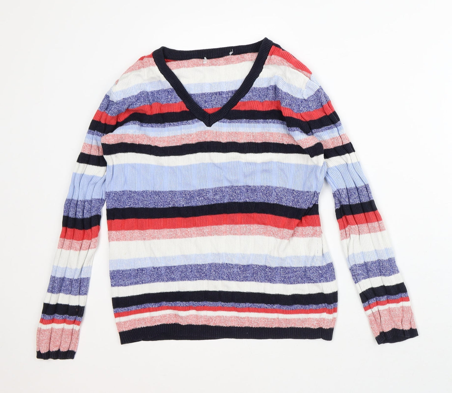 Matalan Womens Multicoloured V-Neck Striped Viscose Pullover Jumper Size S