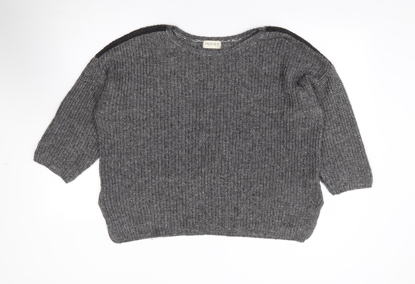 Marks and Spencer Womens Grey Round Neck Cotton Pullover Jumper Size 14