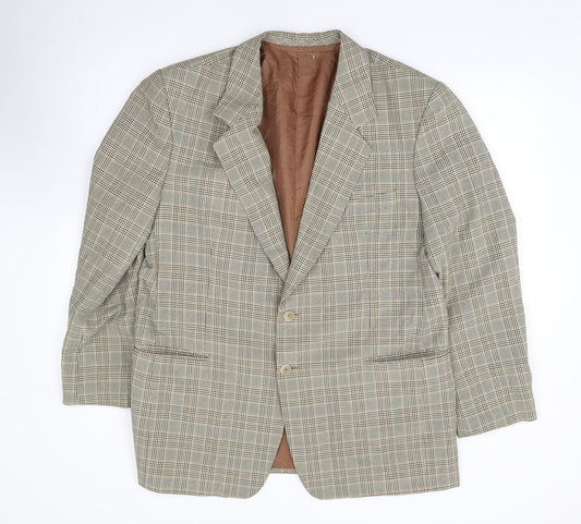 Preworn Mens Beige Plaid Polyester Jacket Suit Jacket Size 40