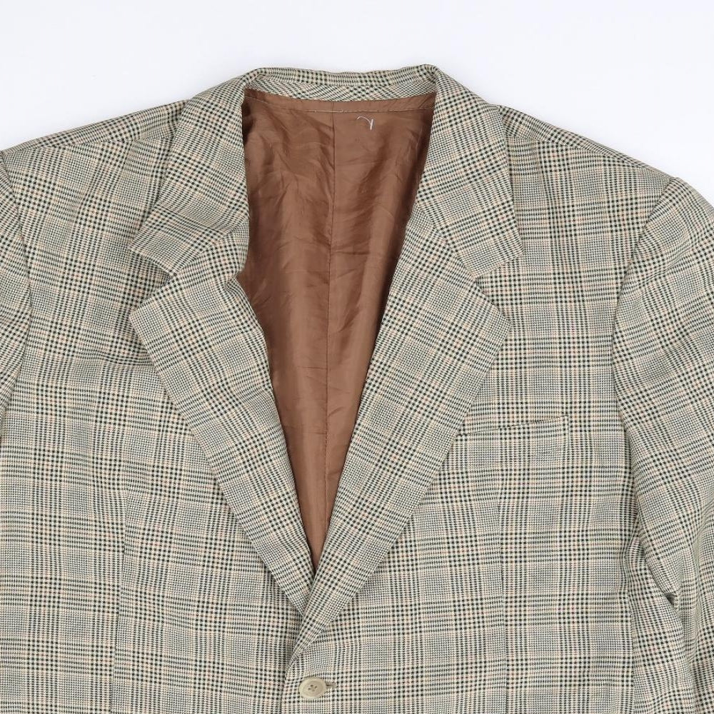 Preworn Mens Beige Plaid Polyester Jacket Suit Jacket Size 40