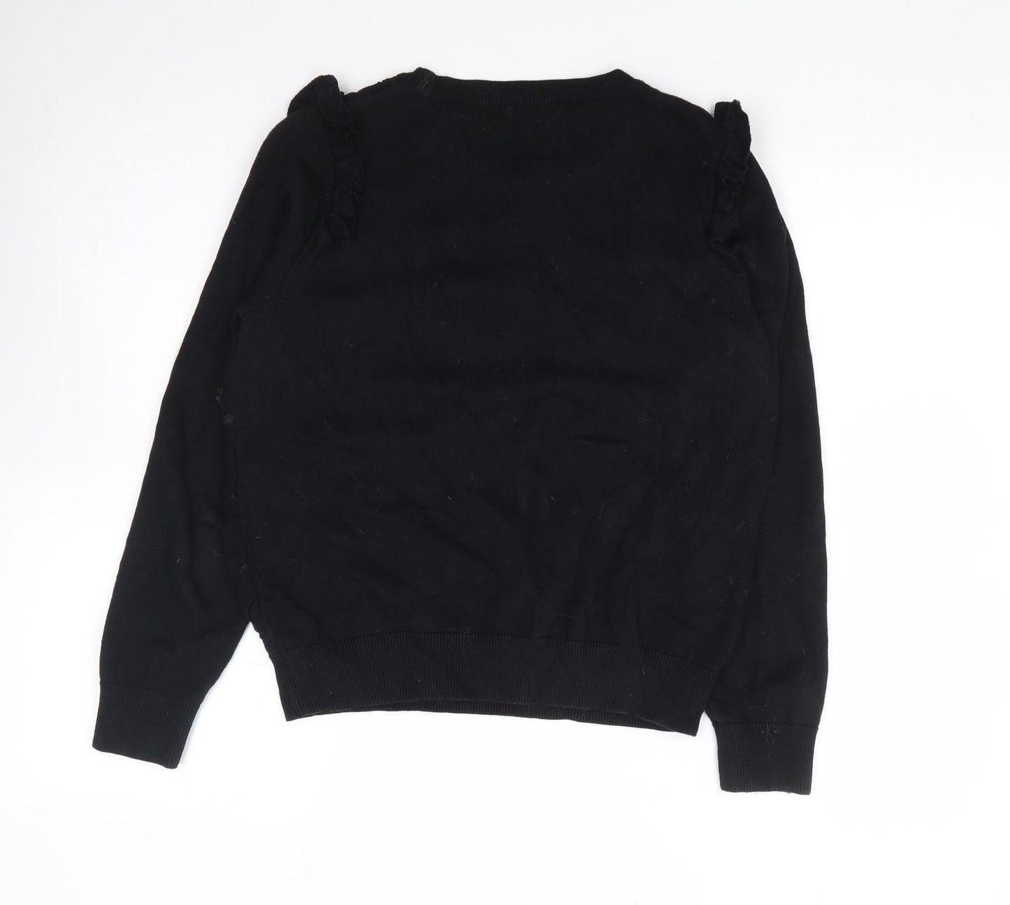 Per Una Womens Black Round Neck Floral Cotton Pullover Jumper Size 10