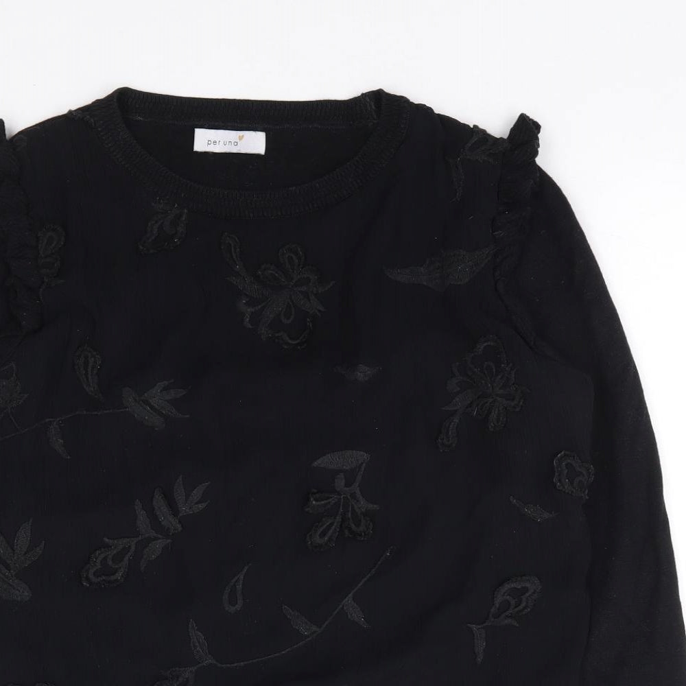 Per Una Womens Black Round Neck Floral Cotton Pullover Jumper Size 10