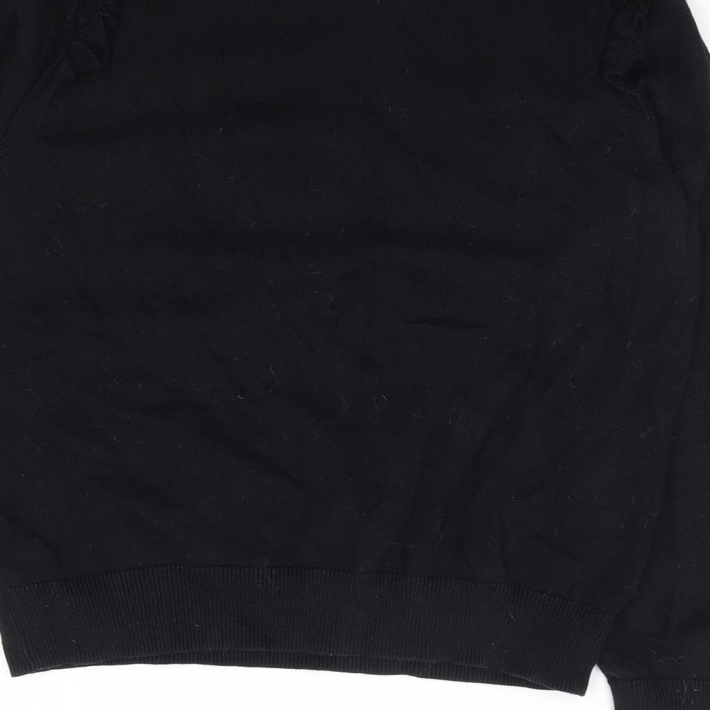 Per Una Womens Black Round Neck Floral Cotton Pullover Jumper Size 10