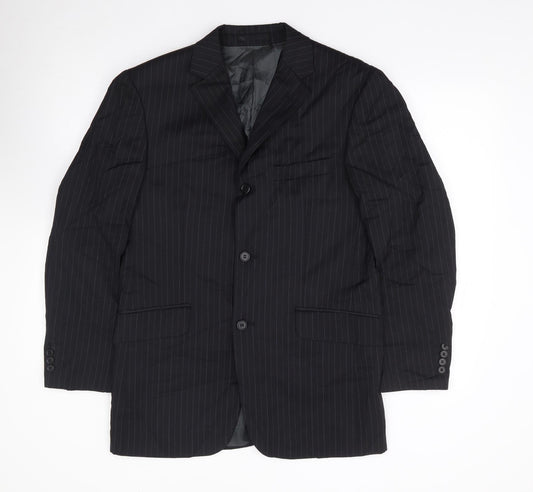 Fellin Mens Black Striped Polyester Jacket Suit Jacket Size 38
