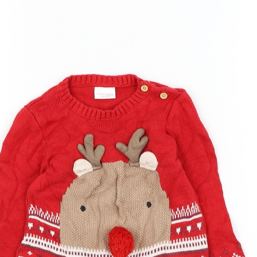 NEXT Boys Red Cotton Pullover Jumper Size 12-18 Months Pullover - Christmas, Reindeer