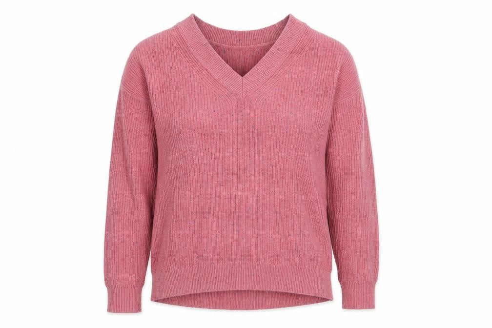 Marks and Spencer Womens Pink V-Neck Cotton Pullover Jumper Size M - Coloured flecks