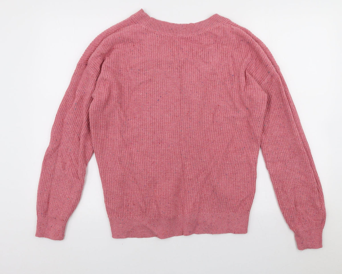 Marks and Spencer Womens Pink V-Neck Cotton Pullover Jumper Size M - Coloured flecks