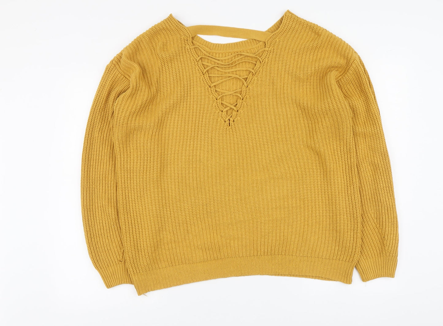 New Look Womens Yellow Round Neck Acrylic Pullover Jumper Size M