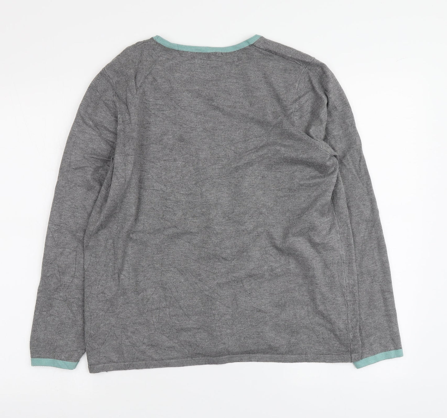 Bonmarché Womens Grey Round Neck Striped Viscose Pullover Jumper Size 16