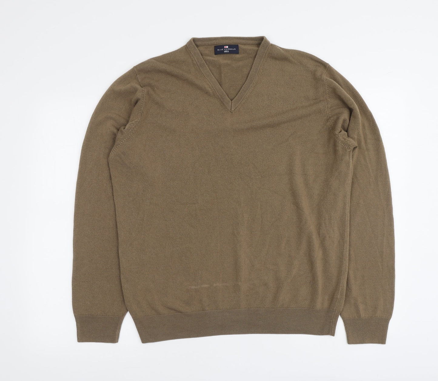 Blue Harbour Mens Beige V-Neck Acrylic Pullover Jumper Size L