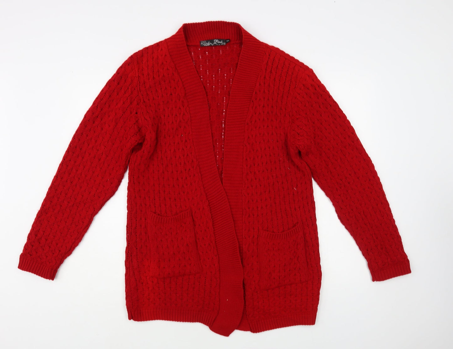 PINK Womens Red V-Neck Acrylic Cardigan Jumper Size S
