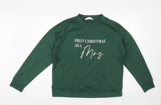 Primark Womens Green Cotton Pullover Sweatshirt Size 10 Pullover - Christmas
