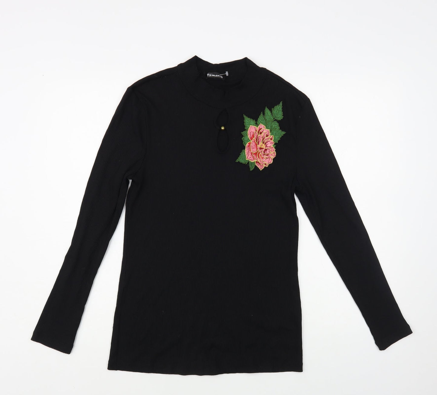 Tamaris Womens Black Polyester Basic Blouse Size 16 Mock Neck - Flower Detail