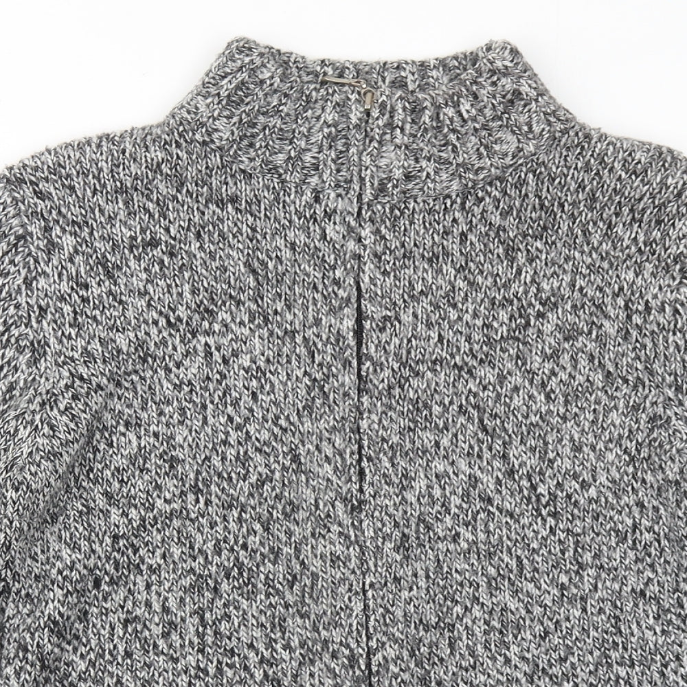 Casual Club Womens Grey Mock Neck Acrylic Full Zip Jumper Size 14