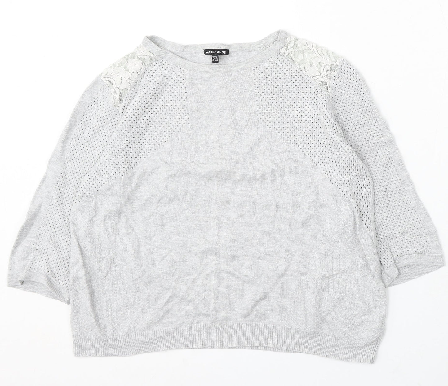 Warehouse Womens Grey Round Neck Viscose Pullover Jumper Size 12