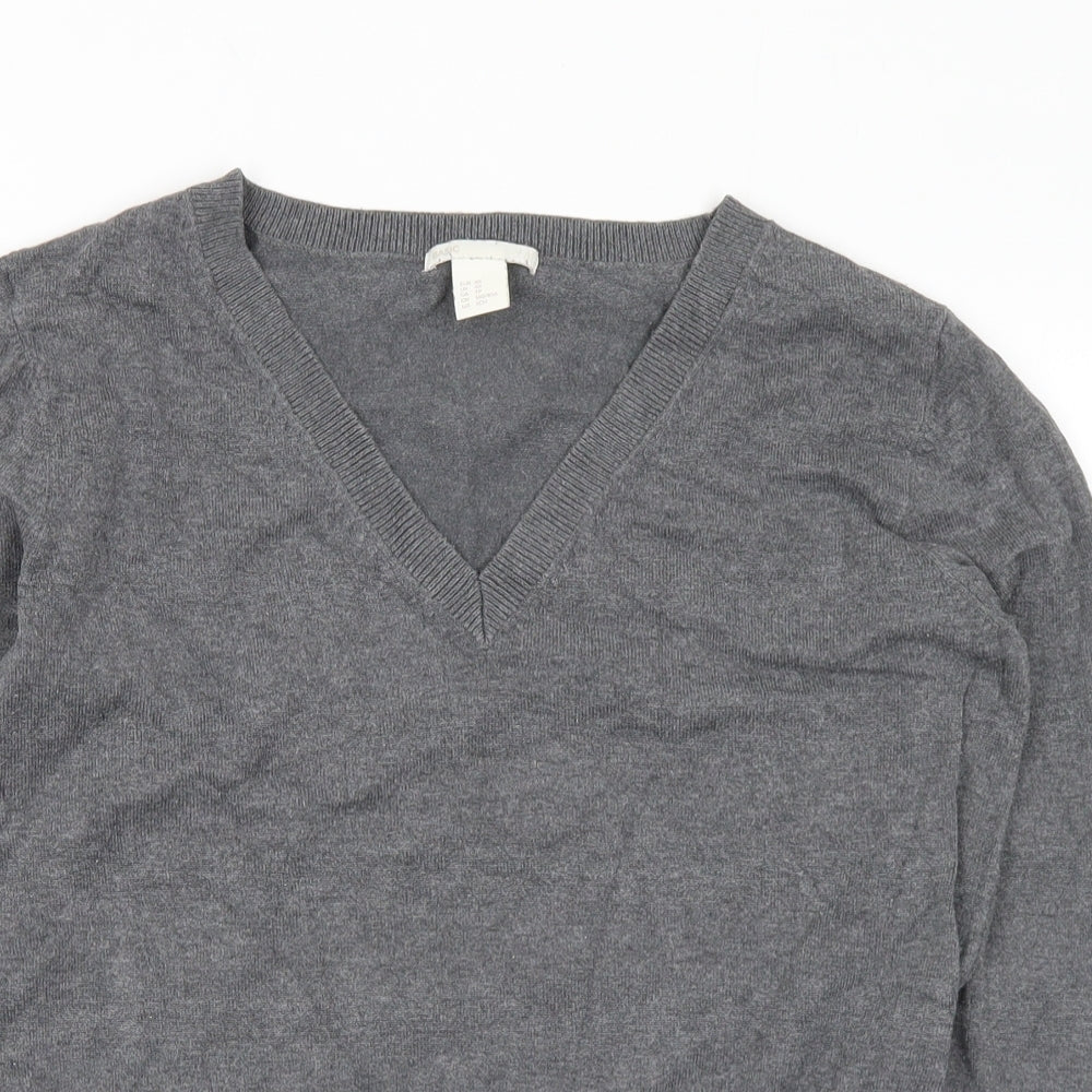 H&M Womens Grey V-Neck Viscose Pullover Jumper Size XS