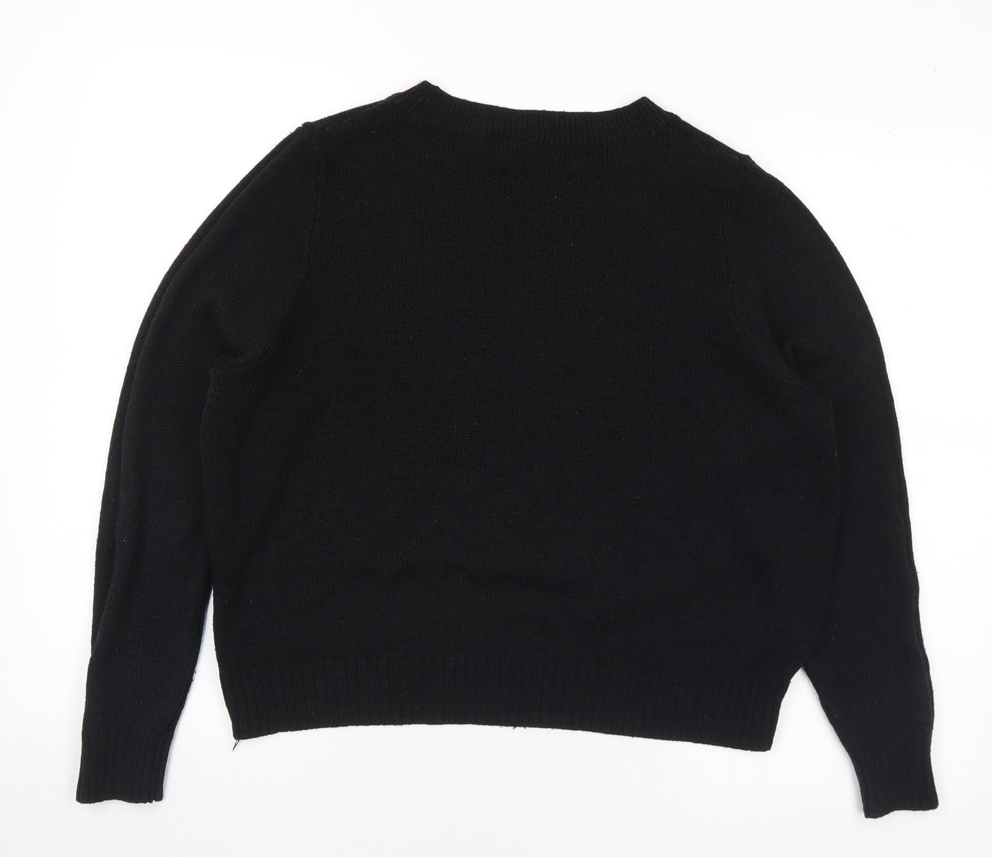H&M Womens Black Round Neck Acrylic Pullover Jumper Size L