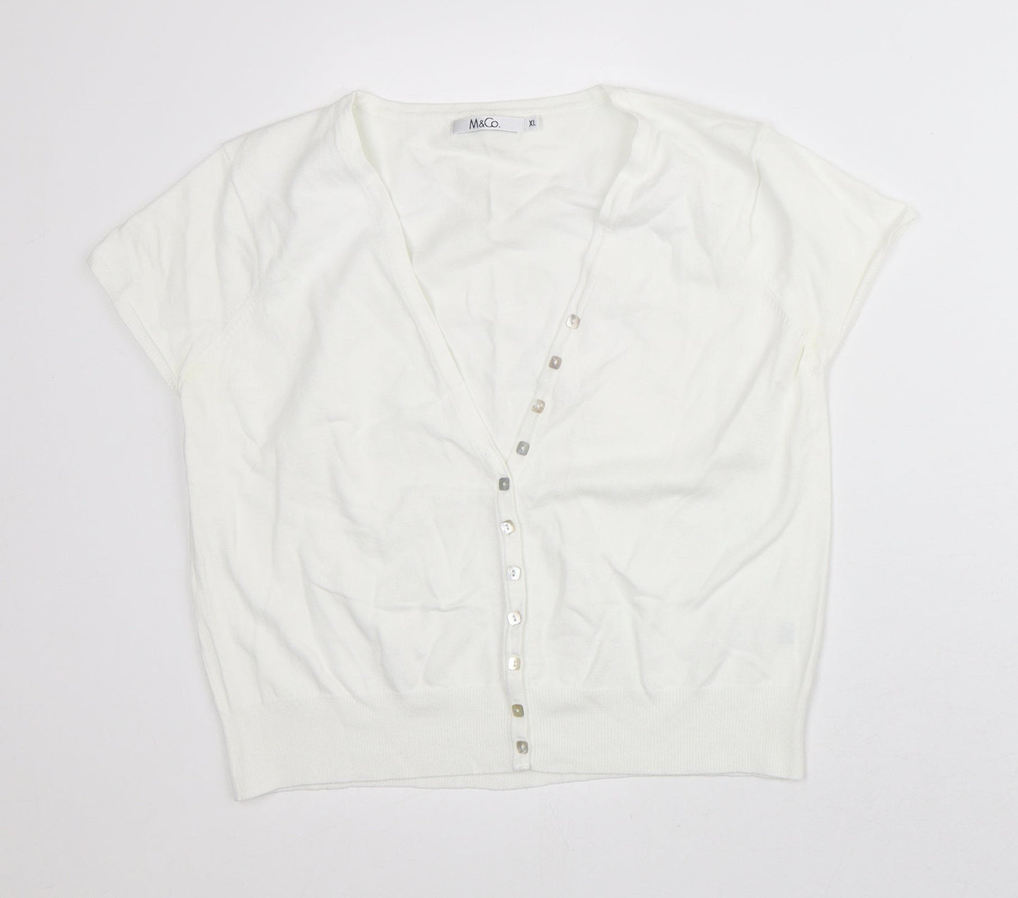 M&Co Womens White Cotton Basic Blouse Size XL V-Neck