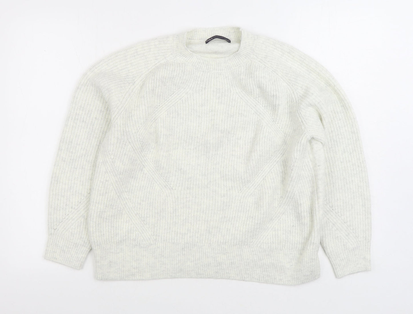 Marks and Spencer Womens White Round Neck Acrylic Pullover Jumper Size L