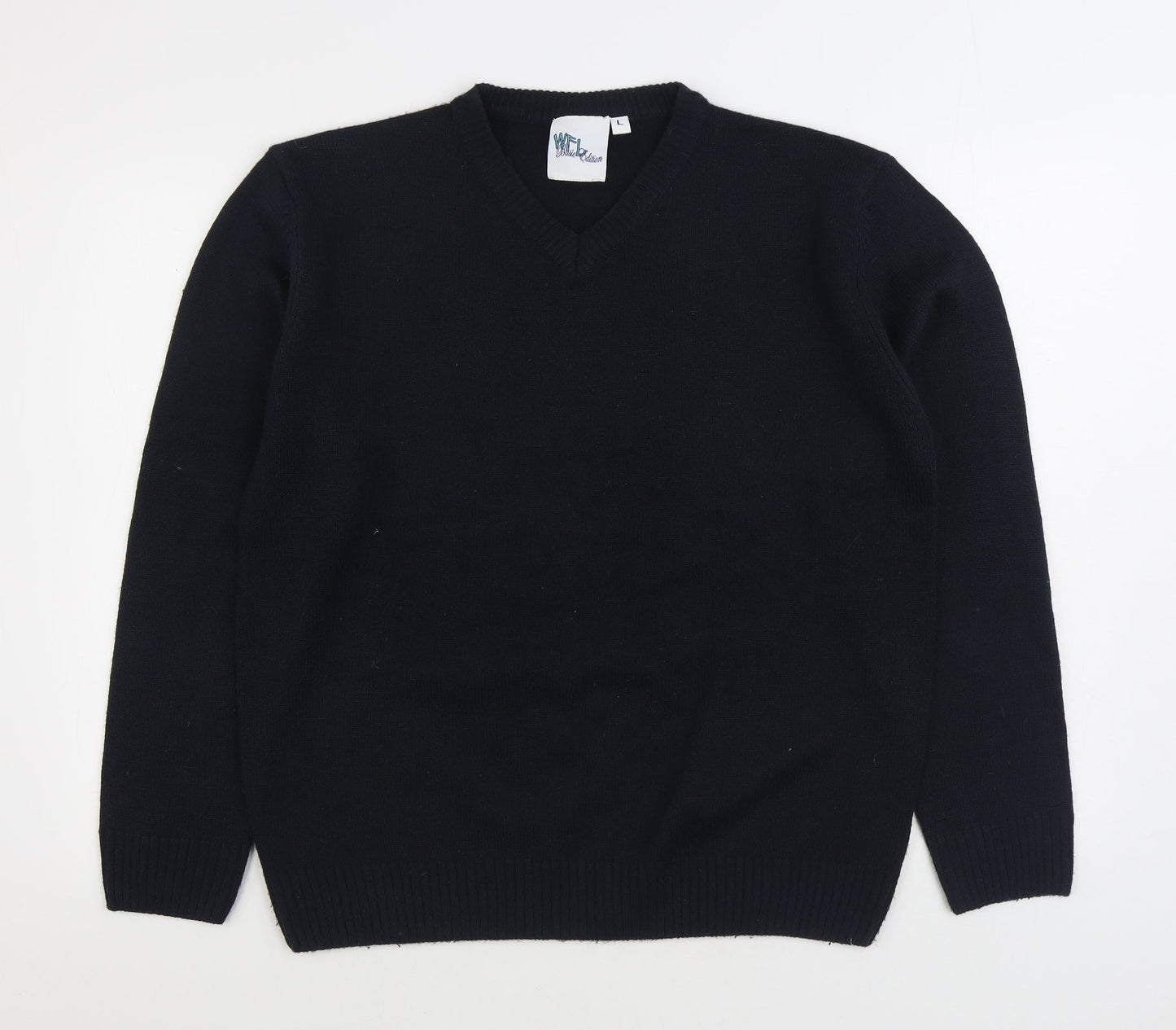 WFL Mens Blue Round Neck Acrylic Pullover Jumper Size L