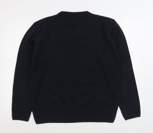 WFL Mens Blue Round Neck Acrylic Pullover Jumper Size L