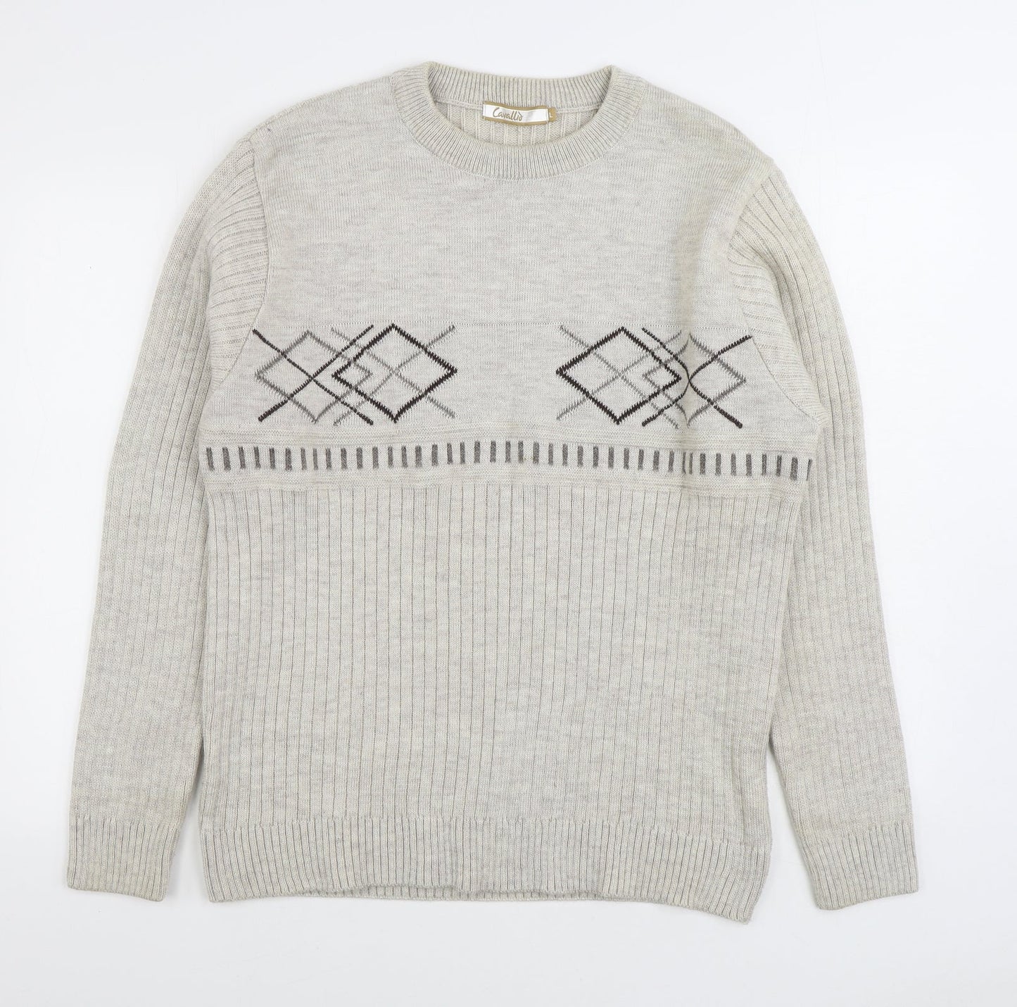 Cavallio Mens Beige Round Neck Acrylic Pullover Jumper Size L