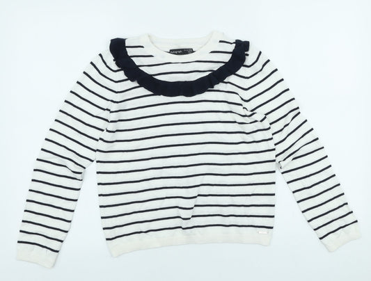 Autograph` Girls White Striped Viscose Basic Casual Size 10-11 Years Round Neck