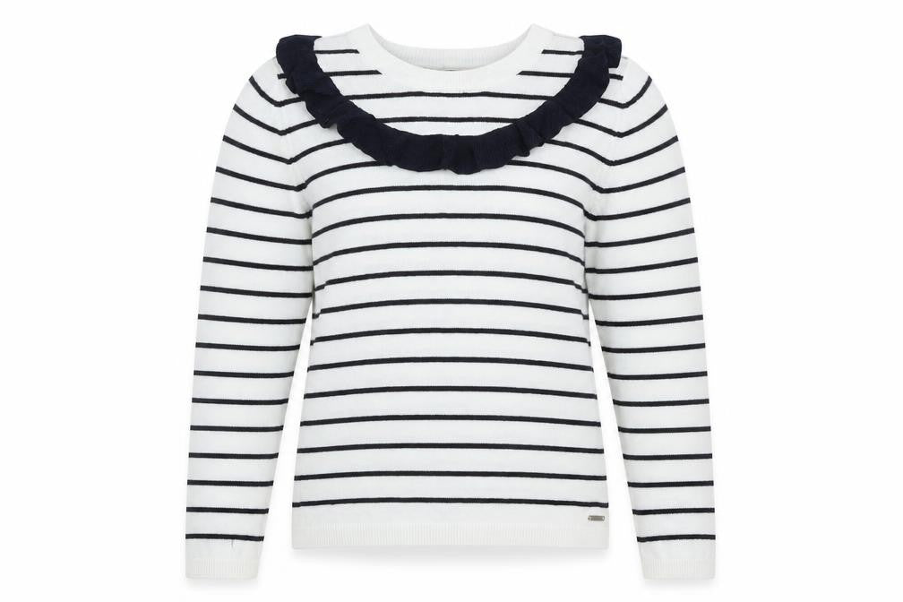 Autograph Girls White Striped Viscose Basic Casual Size 10-11 Years Round Neck
