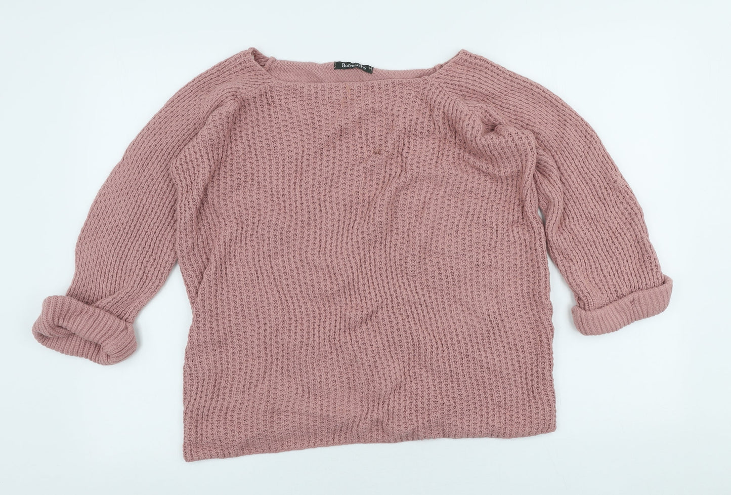 Bonmarche Womens Pink Scoop Neck Acrylic Pullover Jumper Size 16