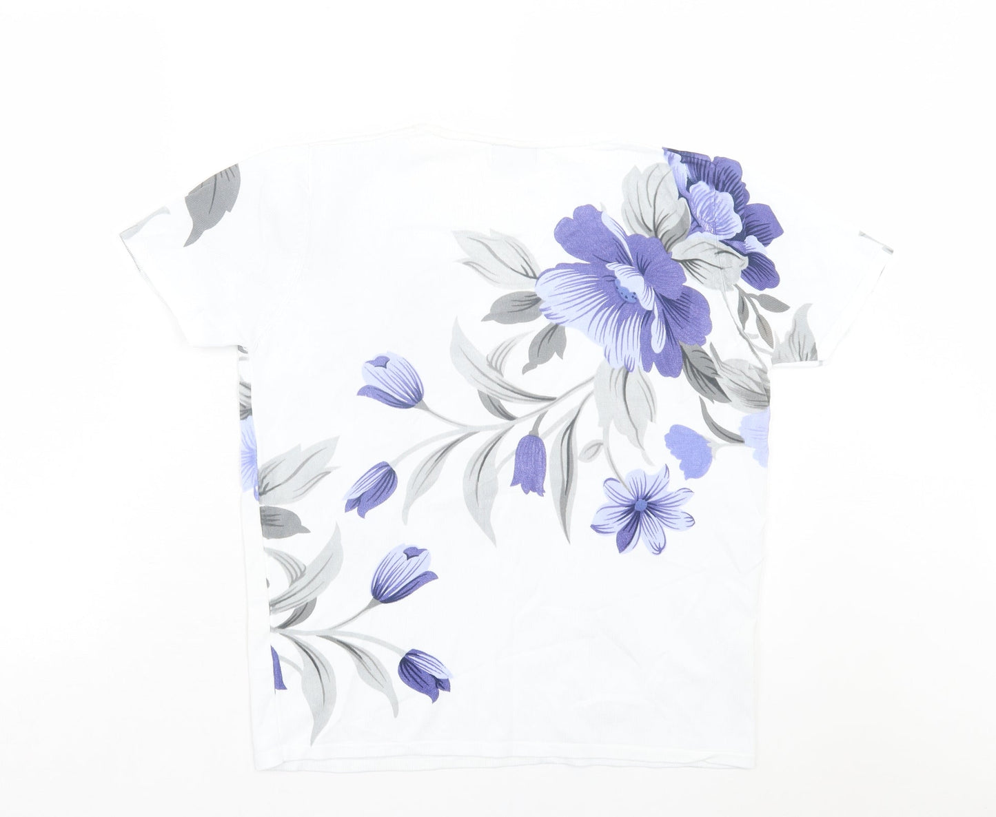 Casamia Womens White Floral Polyester Basic T-Shirt Size M V-Neck
