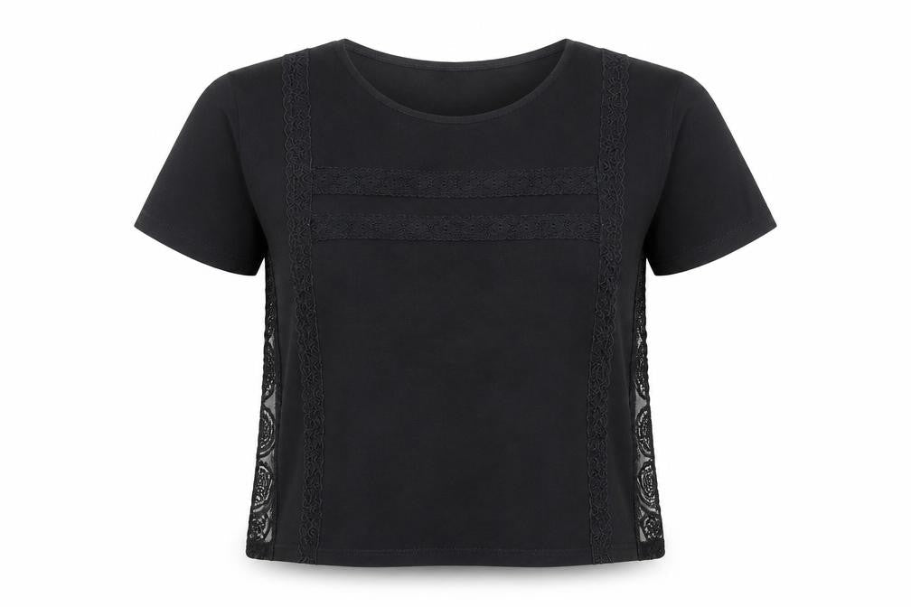 Zara Womens Black Cotton Cropped T-Shirt Size M Crew Neck