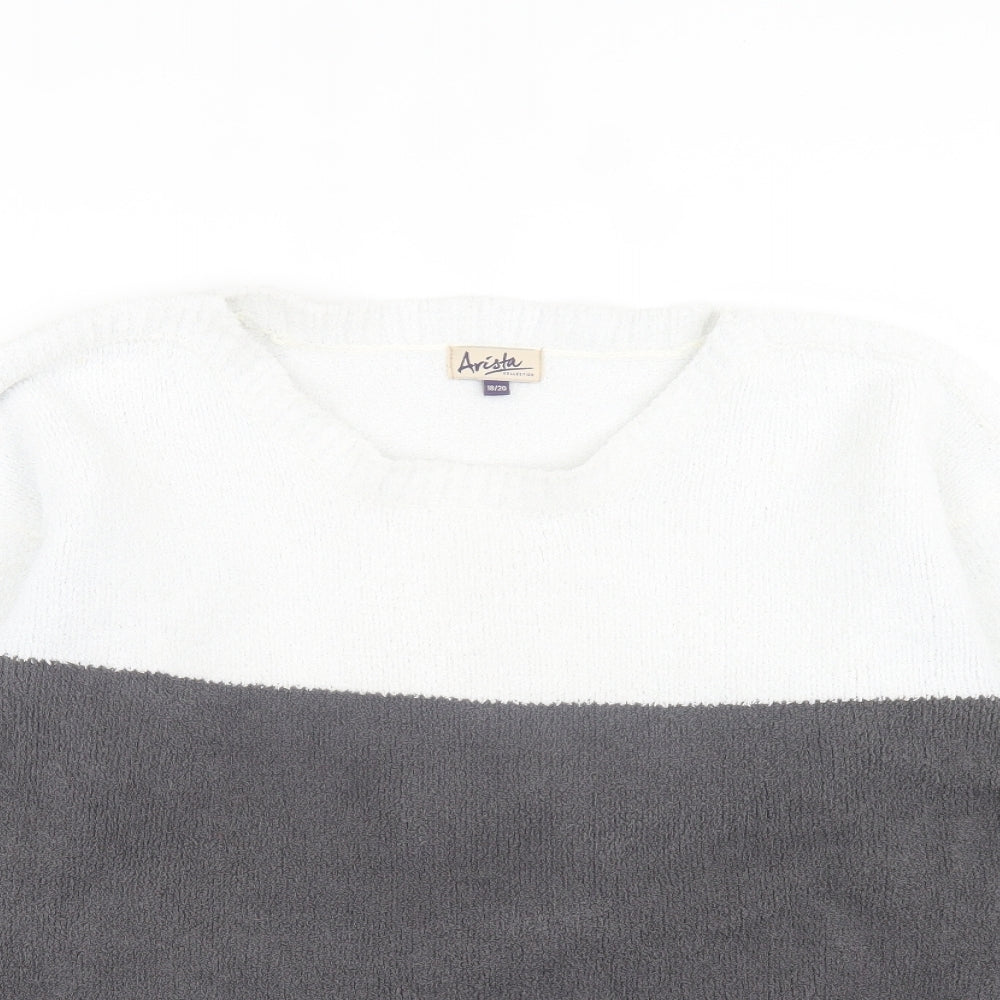 arista Womens Blue Crew Neck Striped Polyester Pullover Jumper Size 18
