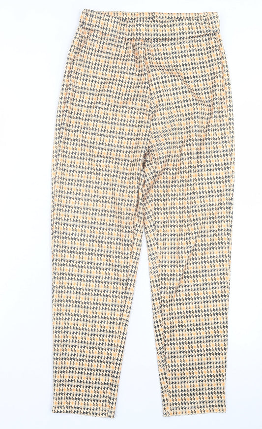 Preworn Womens Orange Houndstooth Polyester Trousers Size S L25 in Regular