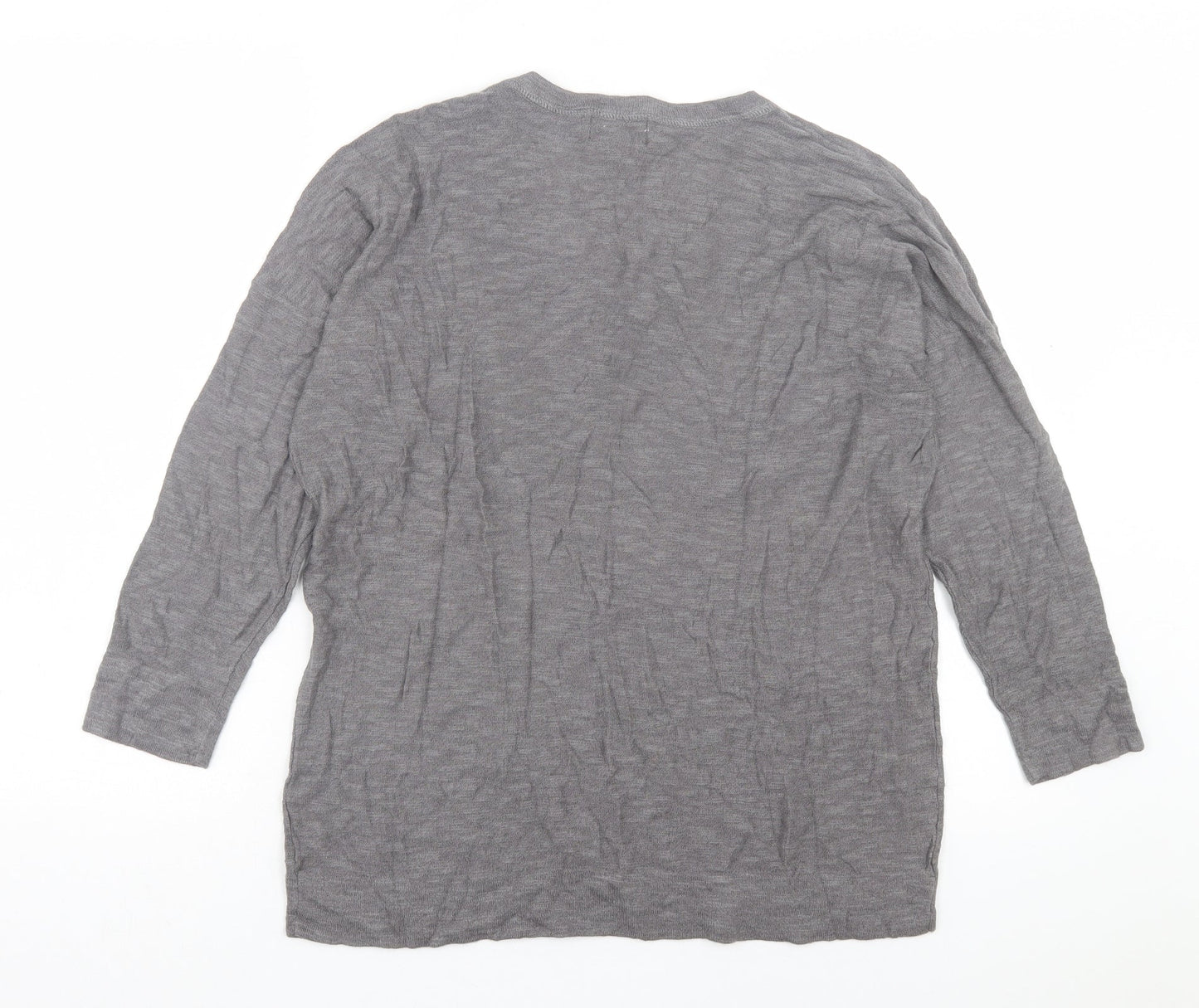 Cashel Womens Grey V-Neck Cotton Pullover Jumper Size L