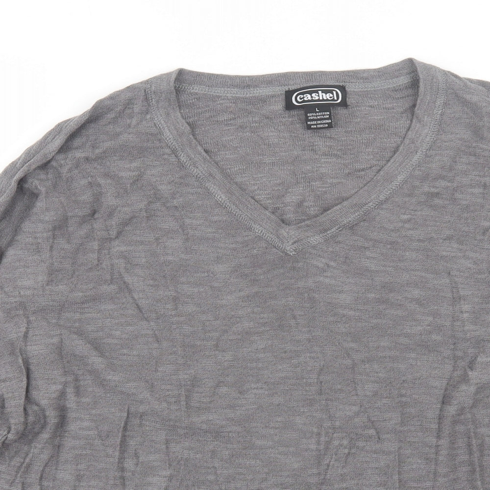 Cashel Womens Grey V-Neck Cotton Pullover Jumper Size L