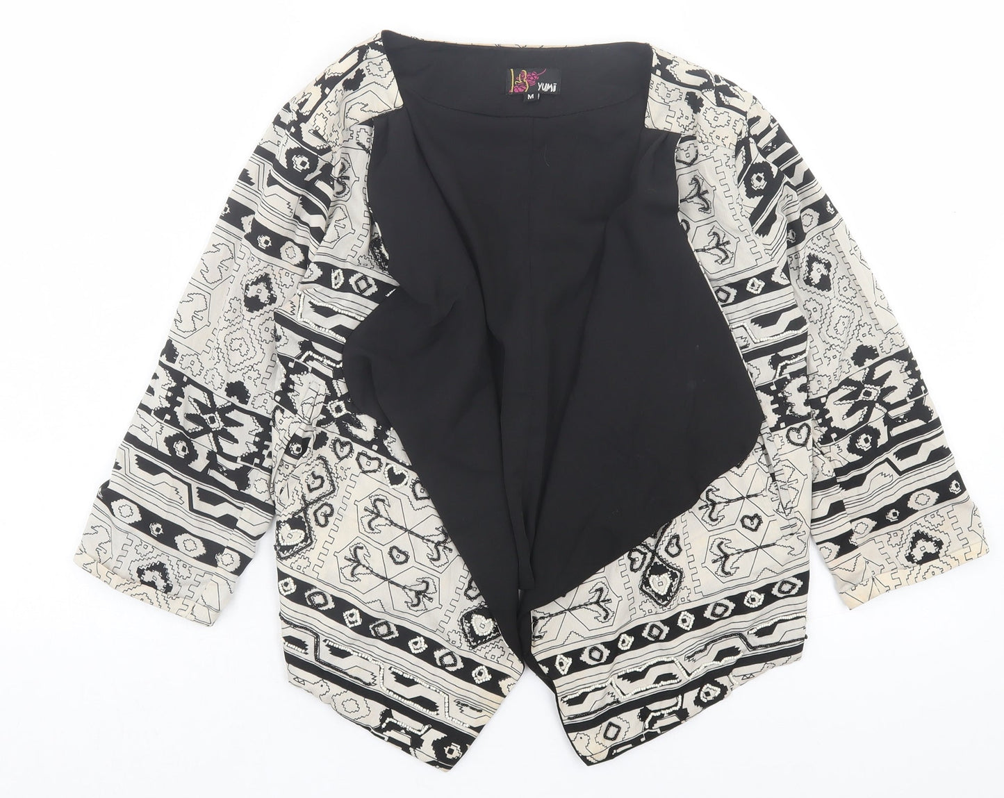 Yumi Womens Beige Geometric Jacket Size M