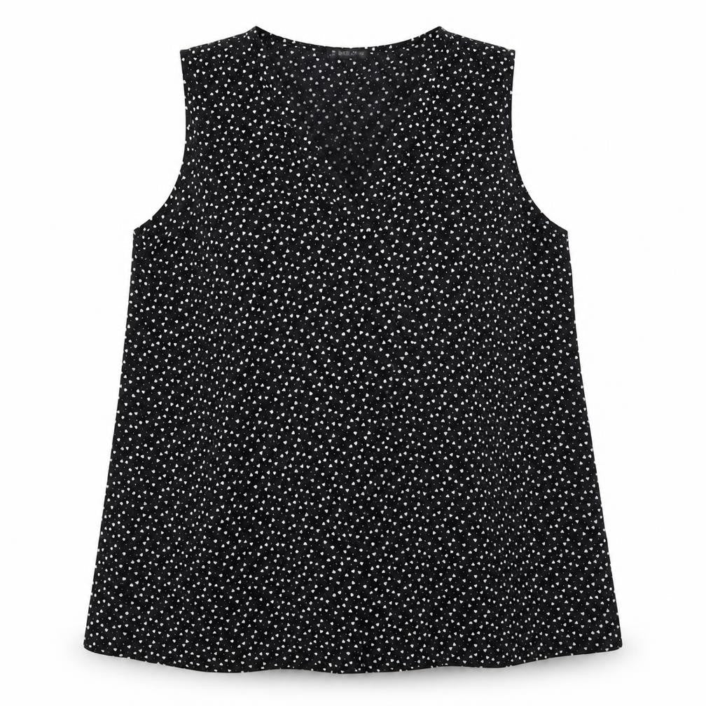 Sheilay Womens Black Geometric Polyester Basic Blouse Size 3XL V-Neck - Heart pattern