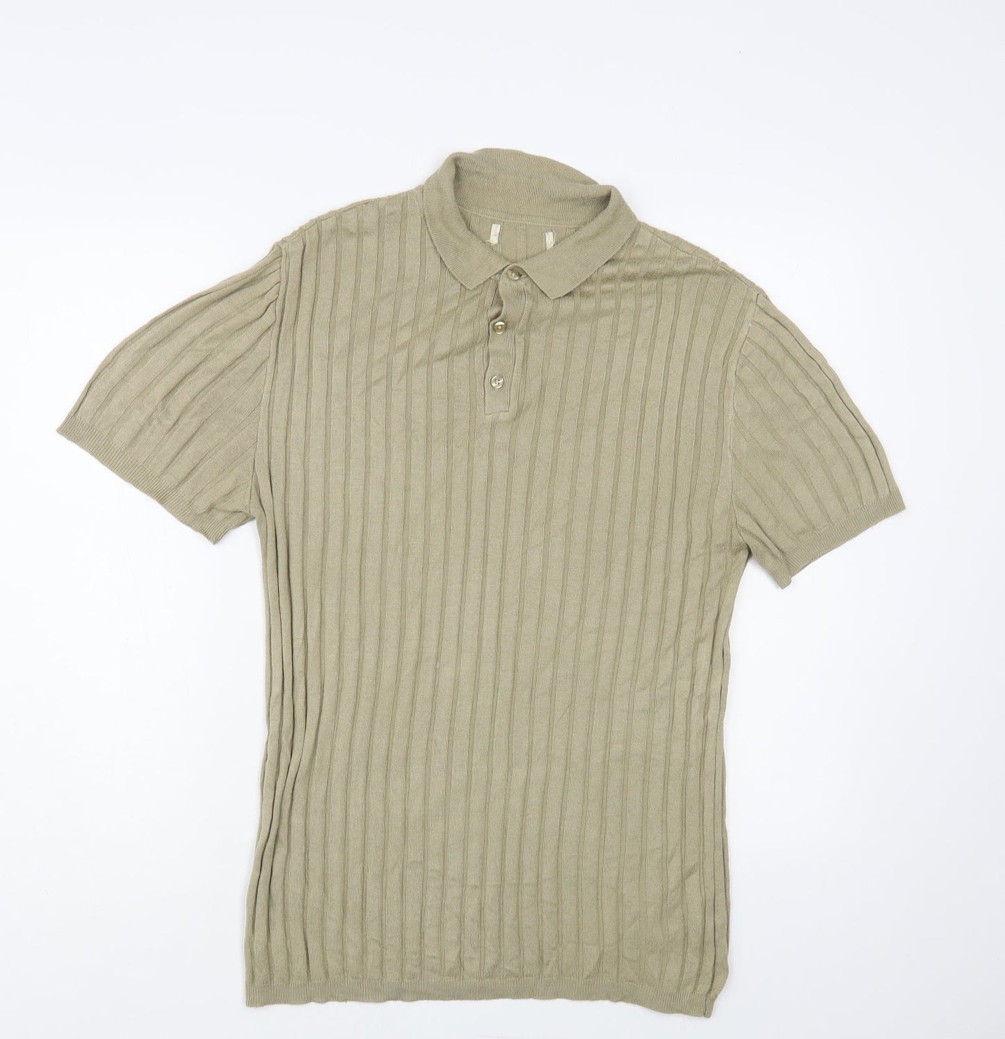 River is Mens Beige Collared Cotton Pullover Jumper Size M