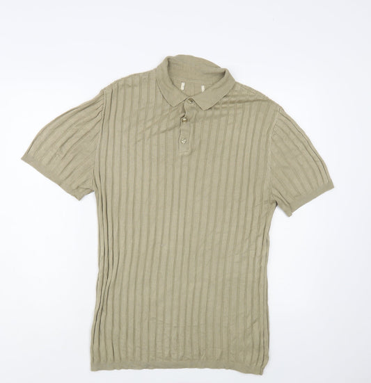 River is Mens Beige Collared Cotton Pullover Jumper Size M