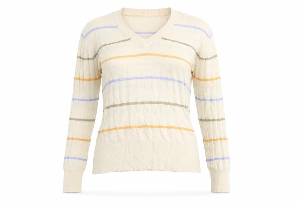 Marks and Spencer Womens Ivory V-Neck Striped Viscose Pullover Jumper Size S