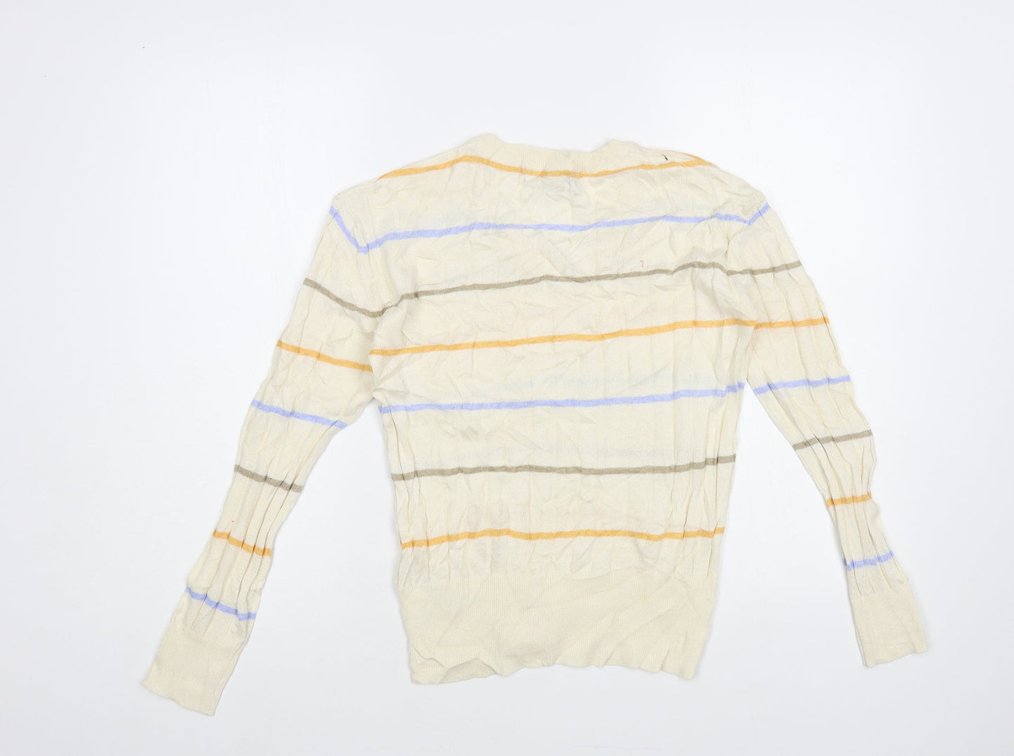 Marks and Spencer Womens Ivory V-Neck Striped Viscose Pullover Jumper Size S