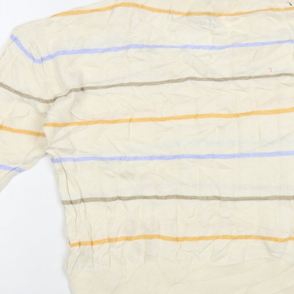 Marks and Spencer Womens Ivory V-Neck Striped Viscose Pullover Jumper Size S