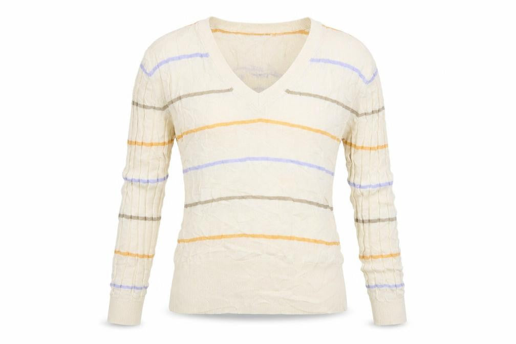 Marks and Spencer Womens Ivory V-Neck Striped Viscose Pullover Jumper Size S