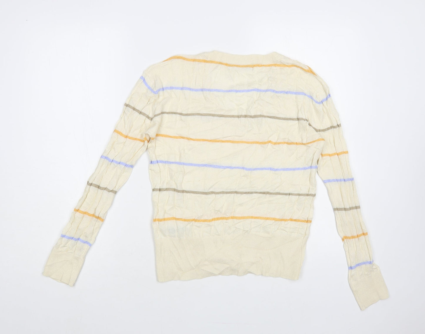 Marks and Spencer Womens Ivory V-Neck Striped Viscose Pullover Jumper Size S