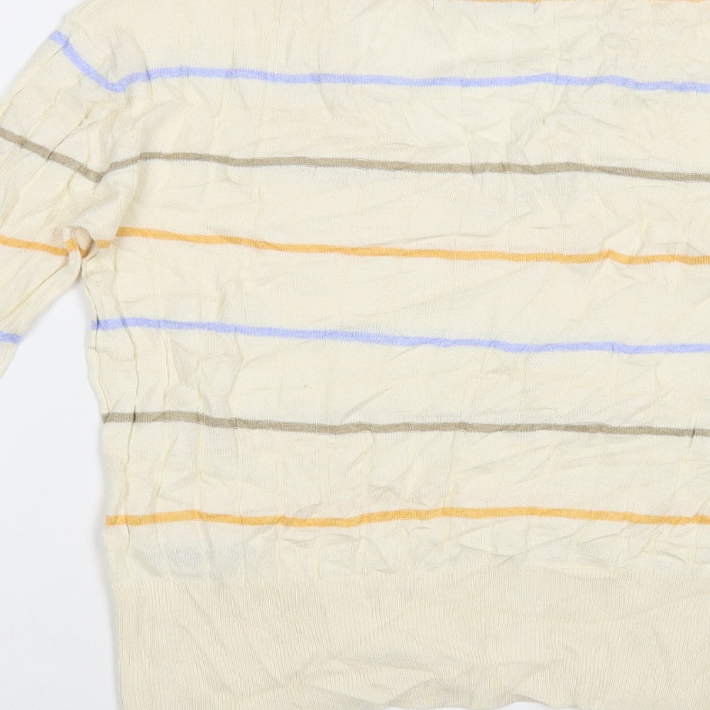 Marks and Spencer Womens Ivory V-Neck Striped Viscose Pullover Jumper Size S