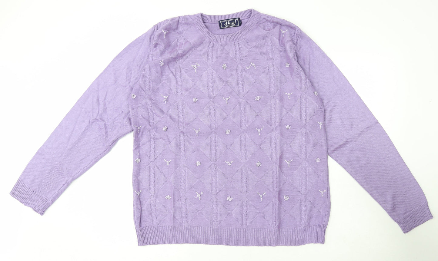 Akal Collection Womens Purple Round Neck Acrylic Pullover Jumper Size L
