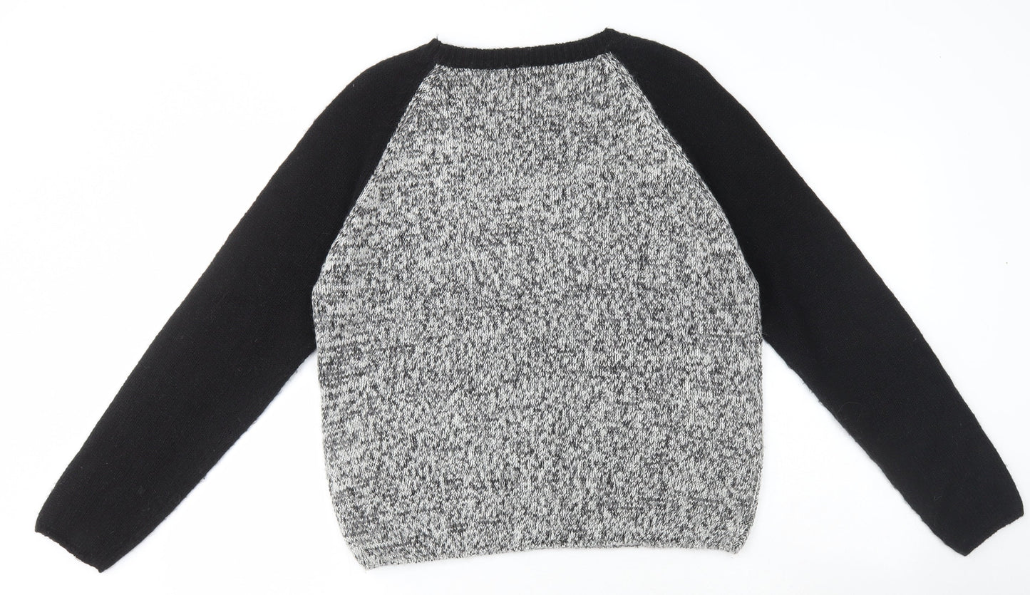 New Look Womens Grey Round Neck Geometric Acrylic Pullover Jumper Size 14