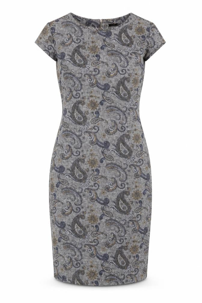 Izabel London Womens Grey Paisley Polyester Pencil Dress Size 10 Round Neck Zip