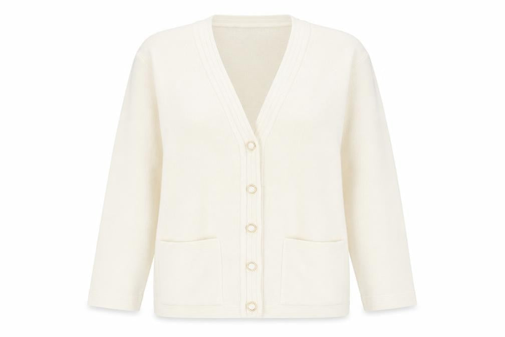 Beaumonde Paris Womens Ivory V-Neck Acrylic Cardigan Jumper Size 14