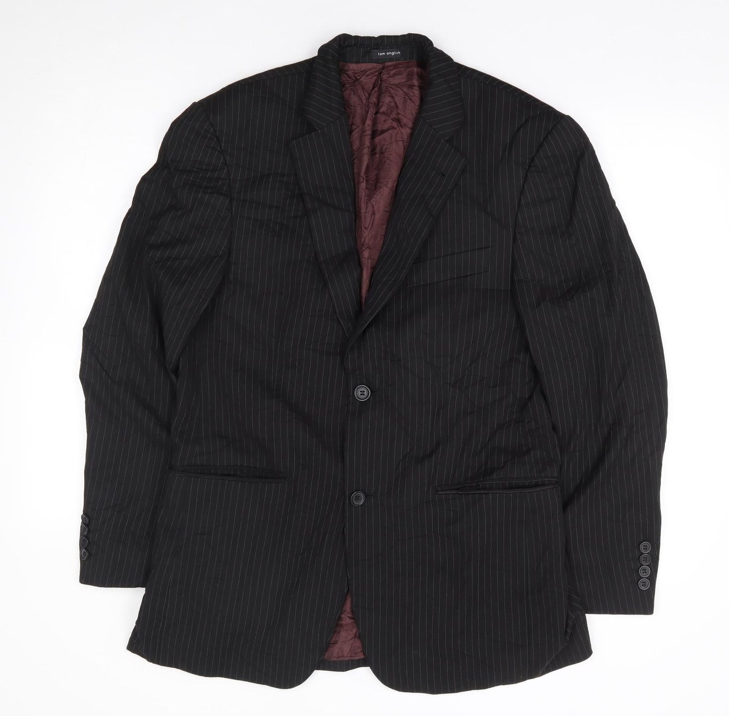 Tom English Mens Black Striped Polyester Jacket Suit Jacket Size 38